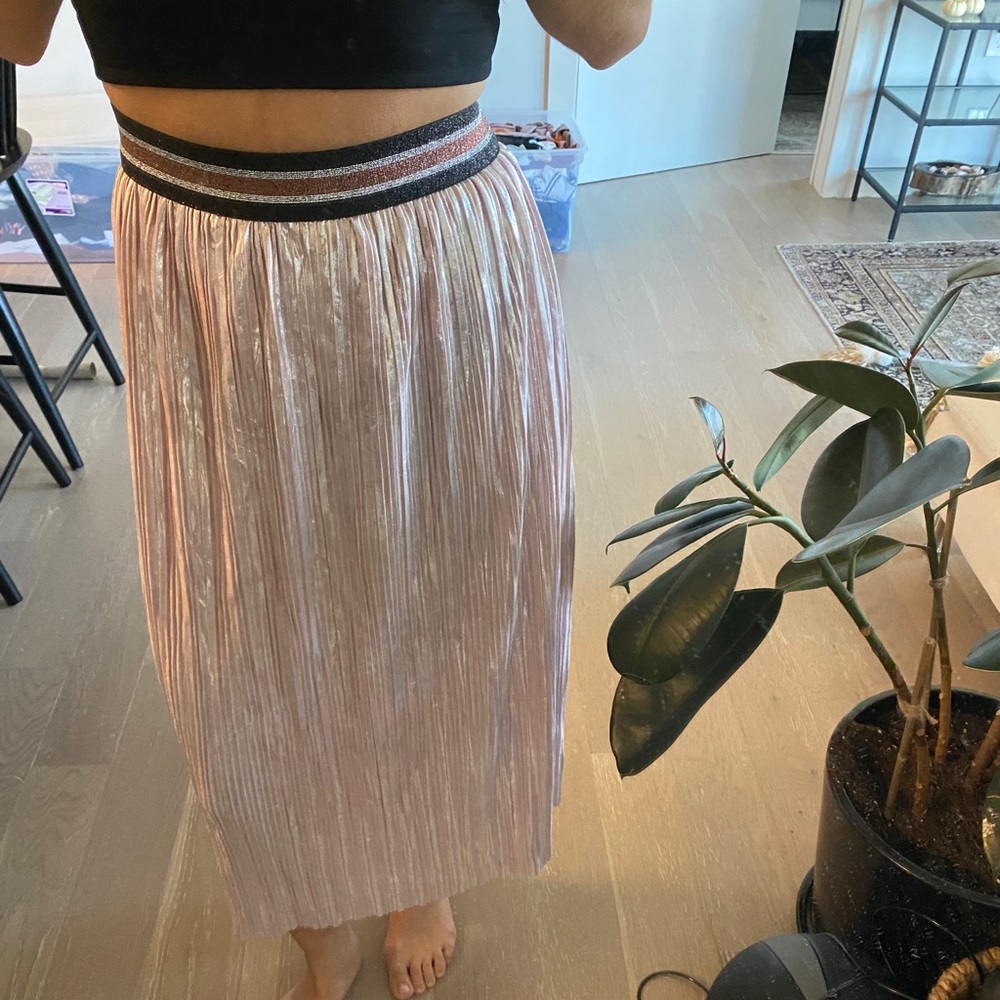 Light pink metallic pleated skirt.